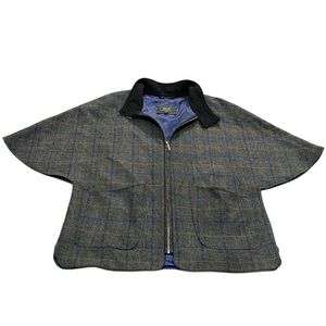 Mucros Weavers Irish Wool Plaid Cape Style Zipper Front Jacket / Coat OS